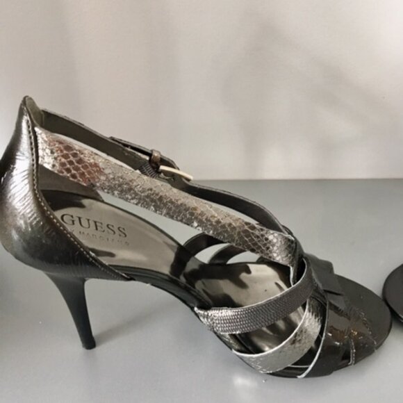 Gorgeous Guess Marciano pewter/silver strappy leather heels size 7.5 - Picture 7 of 16